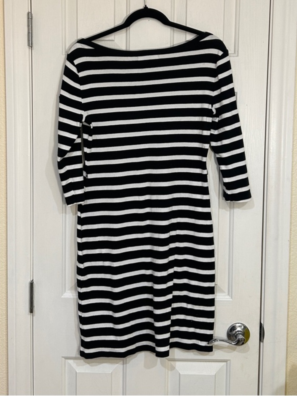 Ralph Lauren Boat Neckline Black and White Striped Cotton Knit Dress Medium - Picture 4 of 8